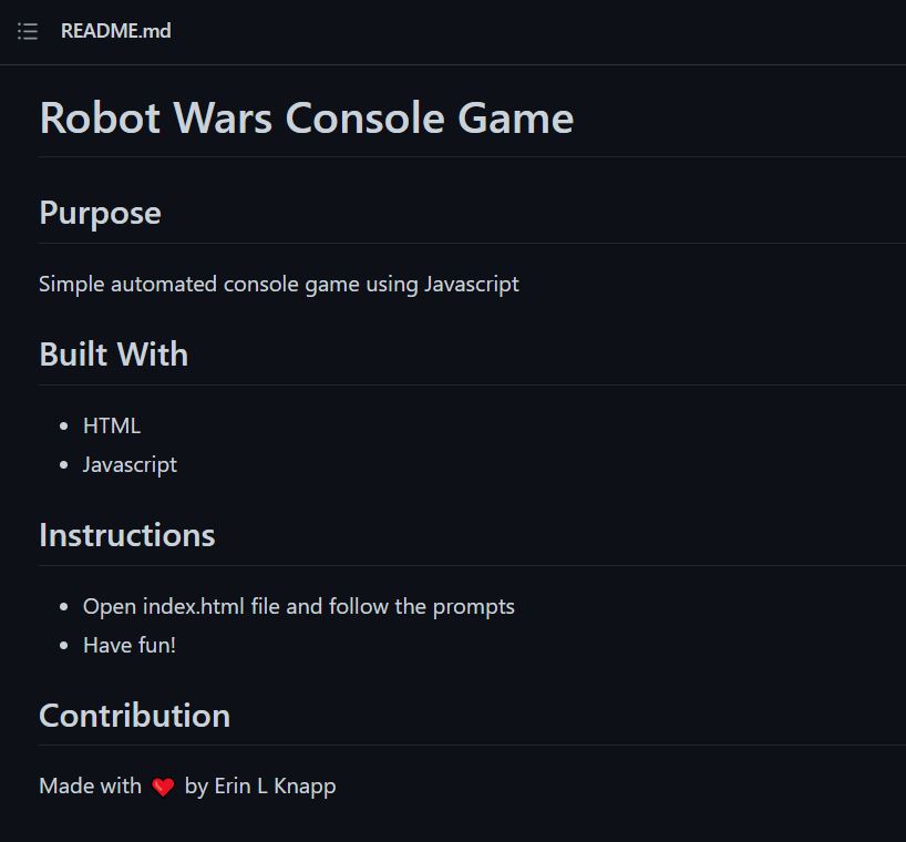 robot wars readme